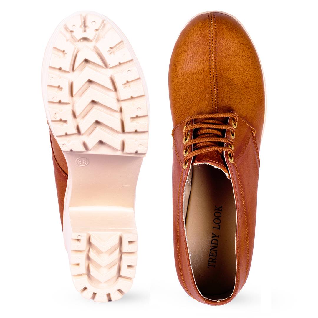 Tan Synthetic Solid Heeled Boots