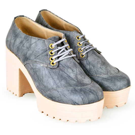 Grey Synthetic Solid Heeled Boots