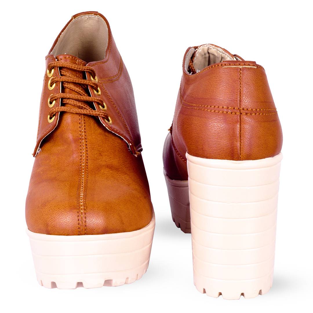 Tan Synthetic Solid Heeled Boots