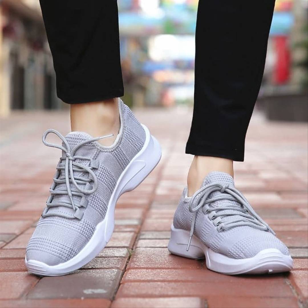 Grey Mesh Solid Sports Shoes