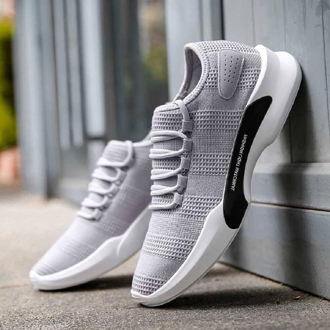 Grey Mesh Solid Sports Shoes