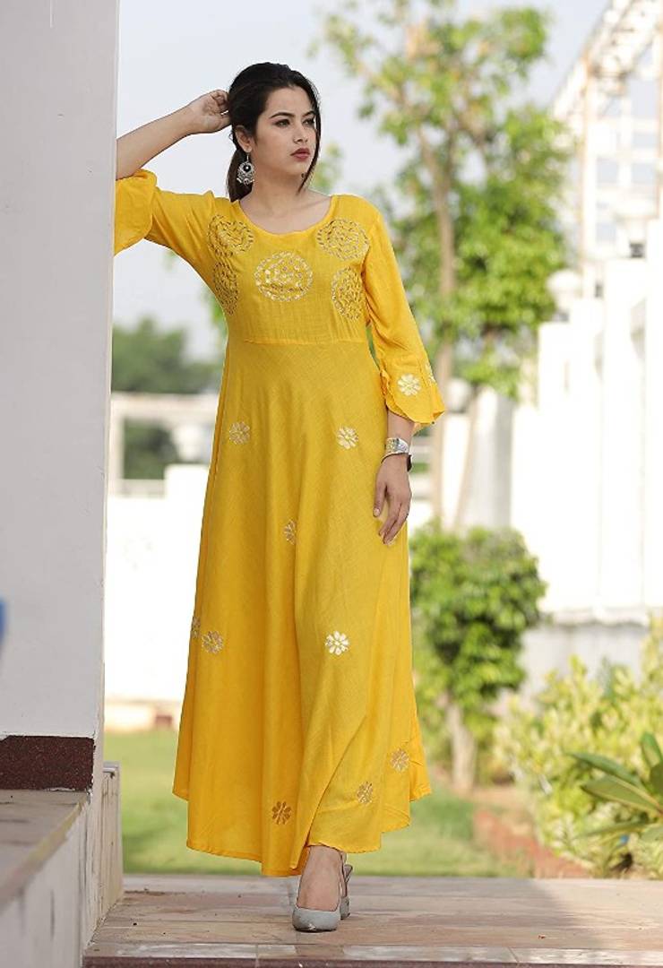 Rayon Gotta Patti Handwork Anarkali Kurti