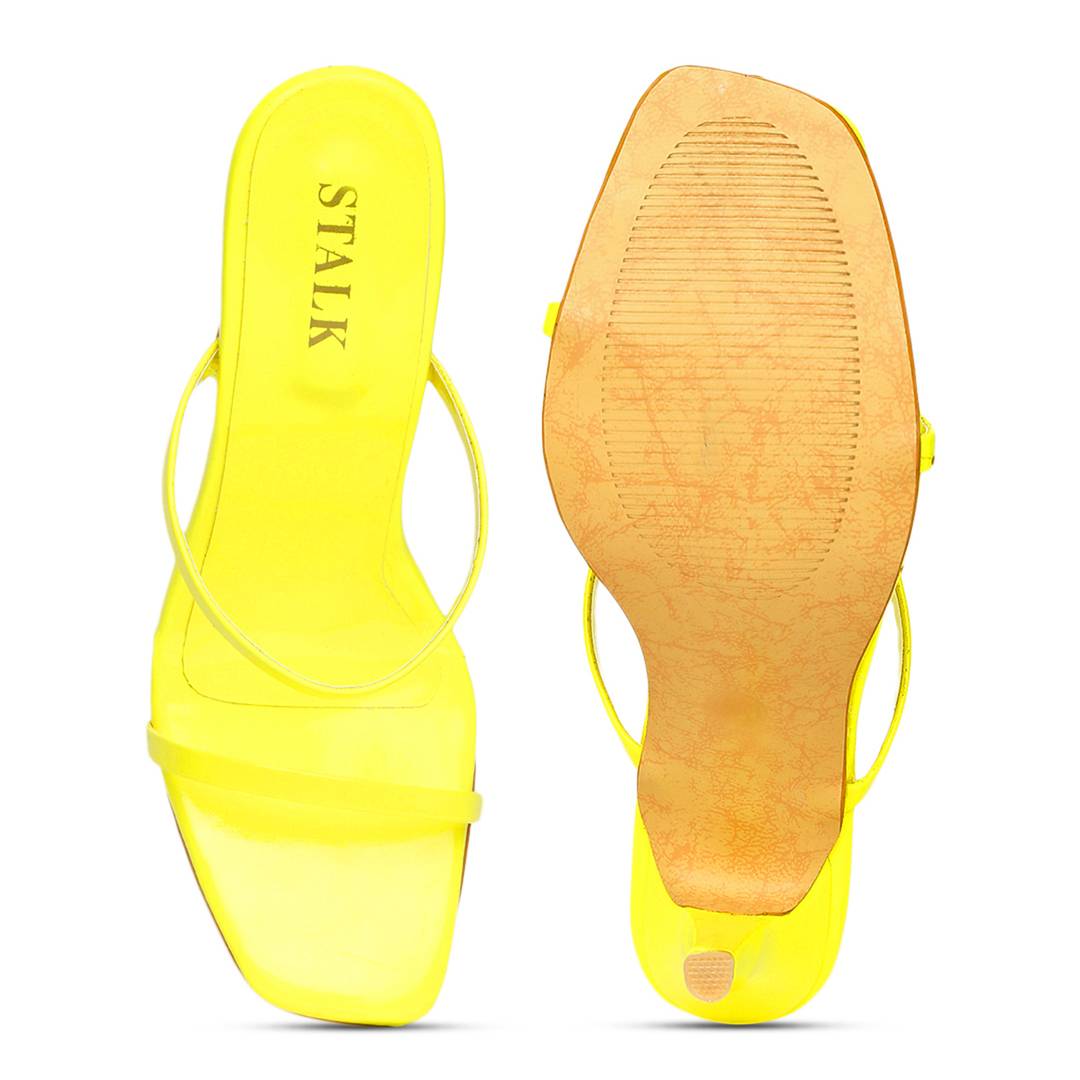Yellow Synthetic Leather Solid Stilettos