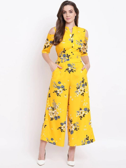 Polyester Yellow Printed Jumpsuit