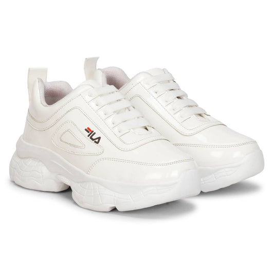 Stylish PU White Solid Sports Shoes For Women