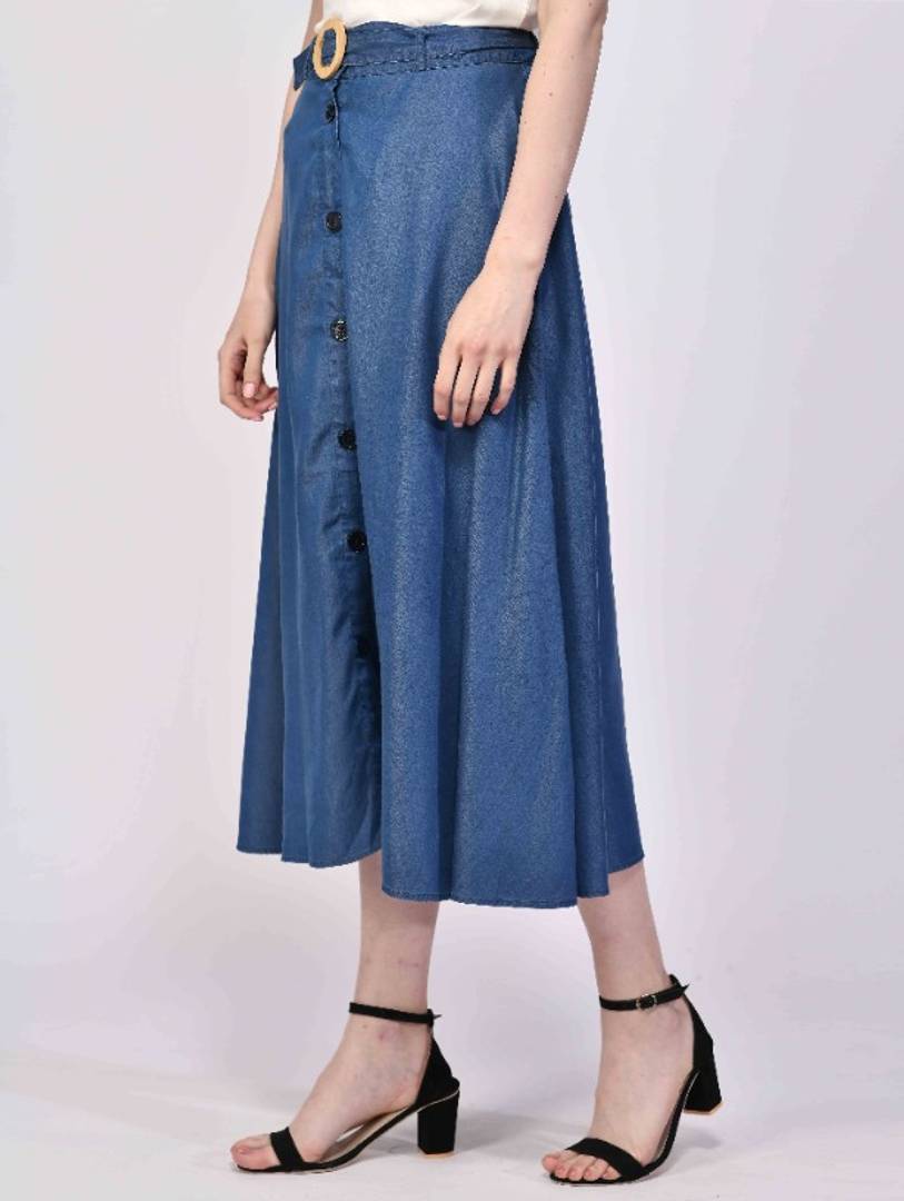 Denim A-LINE Knee-Length Skirt