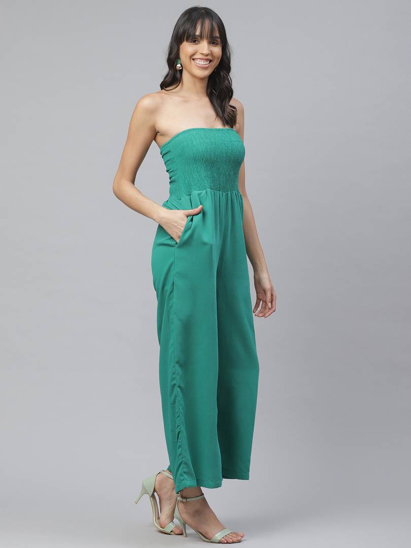 Green Rayon Self Pattern Jumpsuit