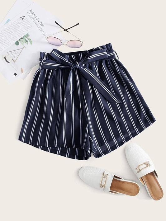 Trendy Women Navy Blue Stripe Short