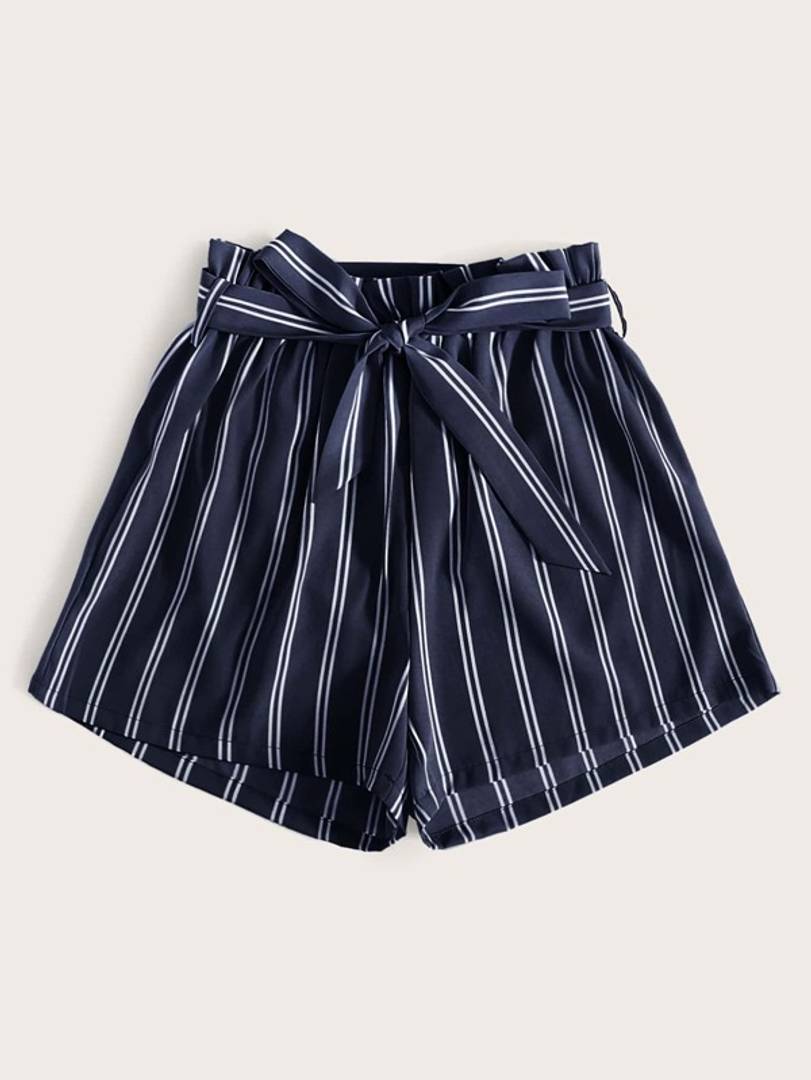 Trendy Women Navy Blue Stripe Short