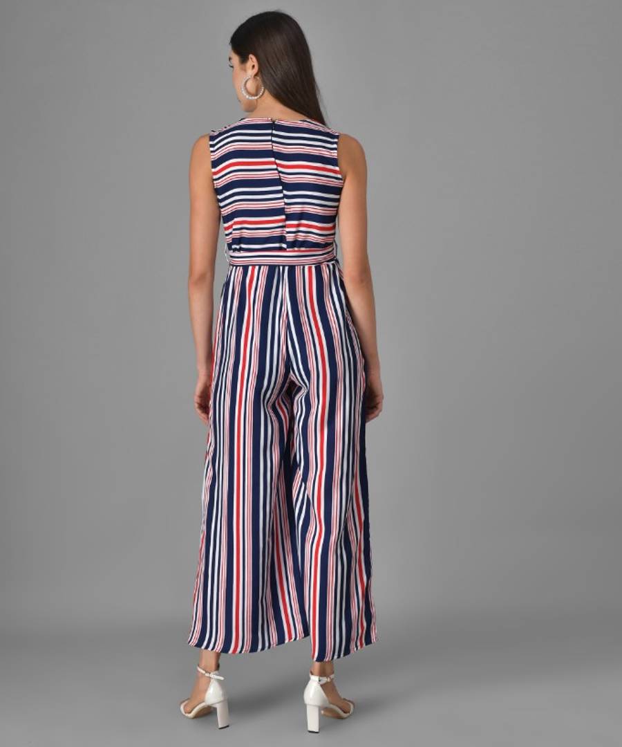 Blue Striped Fit Flare Jumpsuit