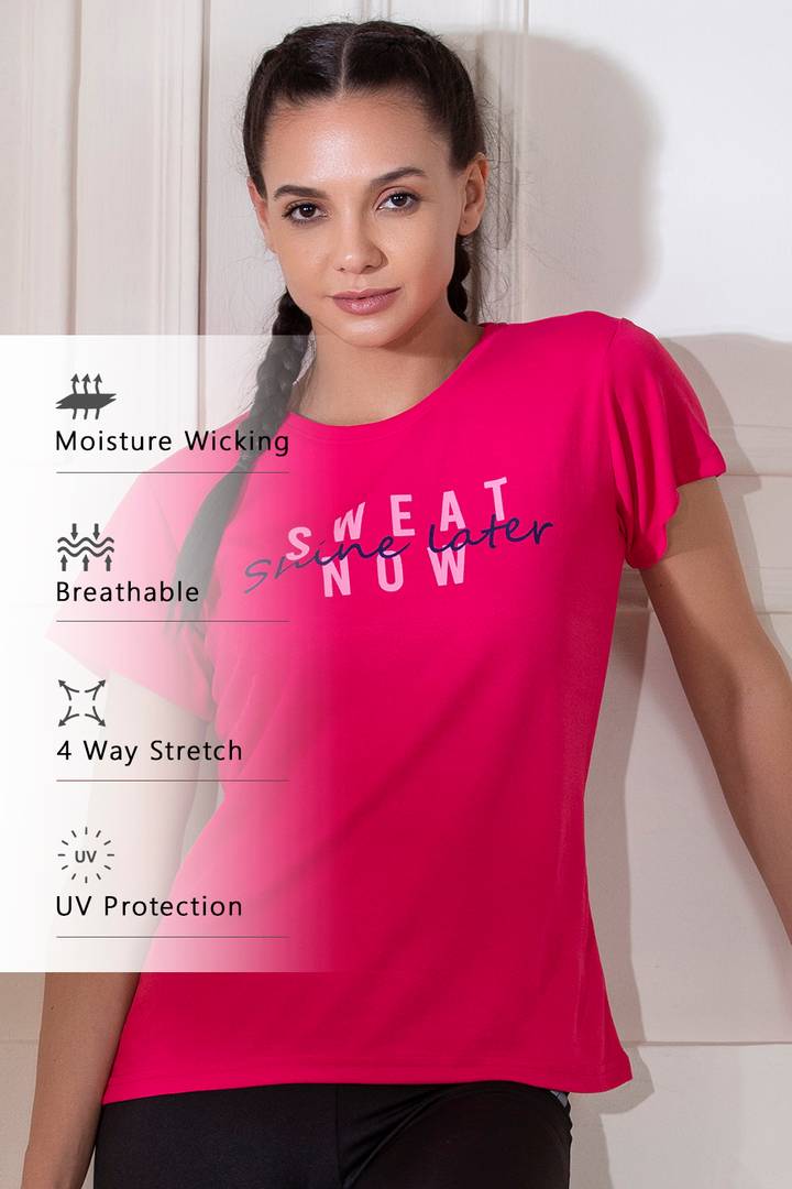 Pink Spandex Graphic Print Sports Tee