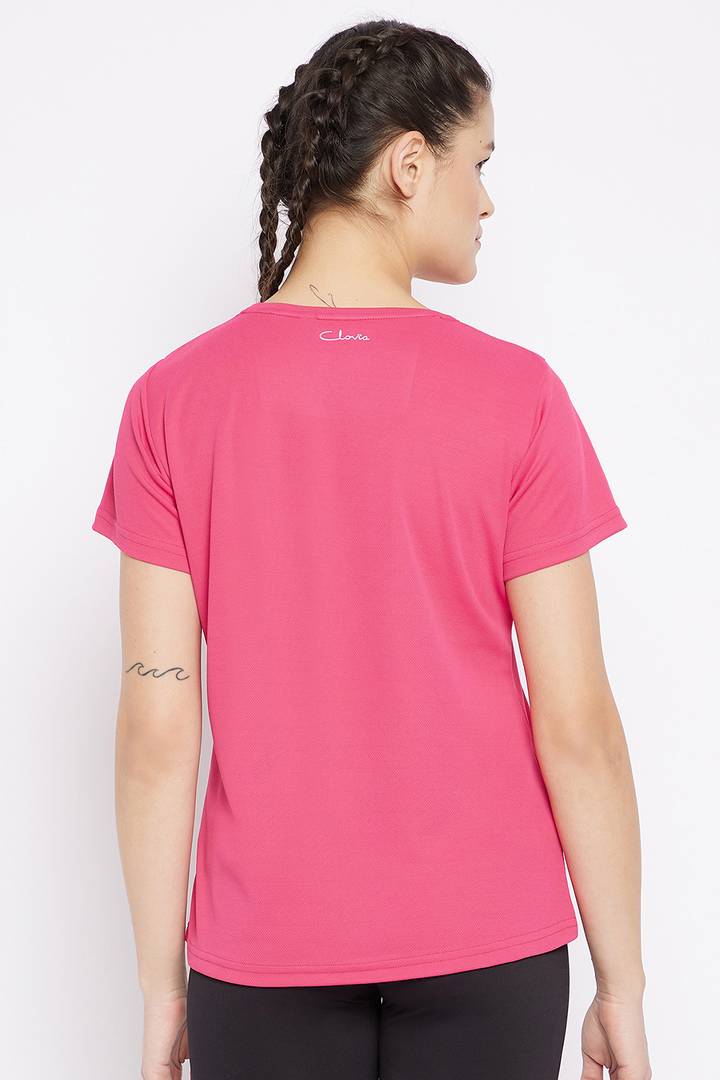 Pink Spandex Graphic Print Sports Tee