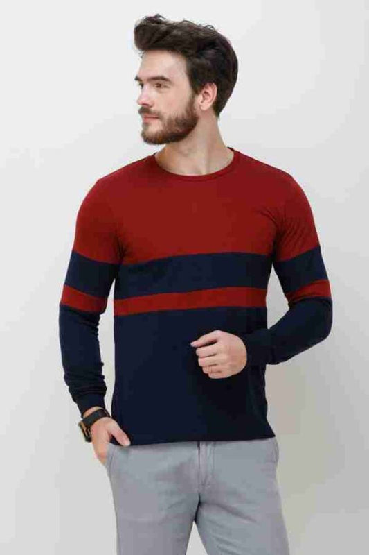 Striped Color Block Maroon Blue T-shirt