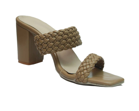 Stylish Rexine &amp; EVA Beige Solid Block Heels Sandals For Women
