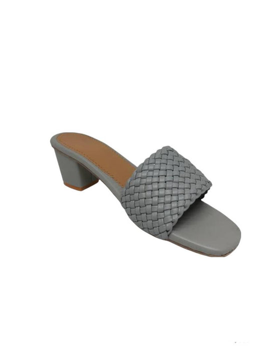 Grey Solid Block Heels Sandals