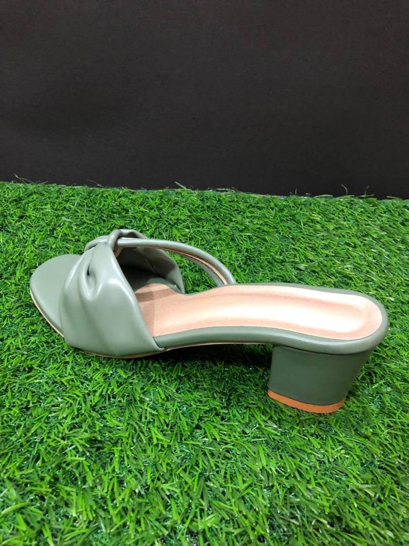 Green Solid Block Heels Sandals