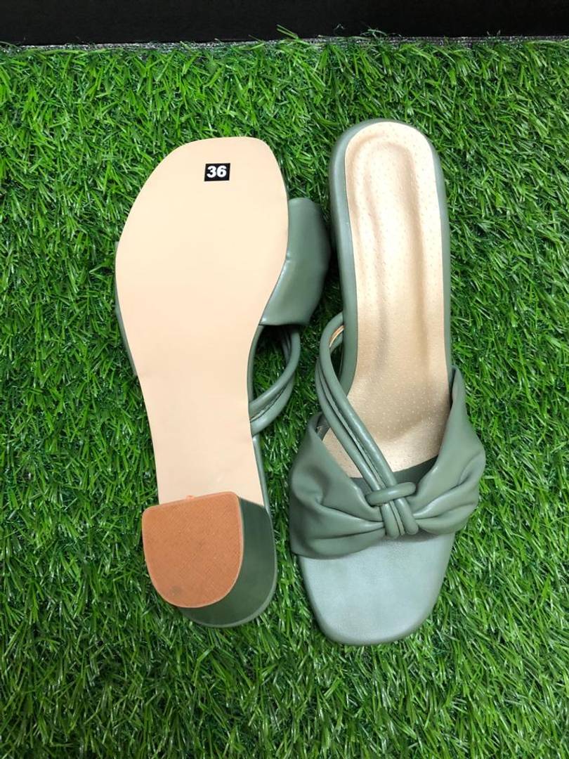 Green Solid Block Heels Sandals