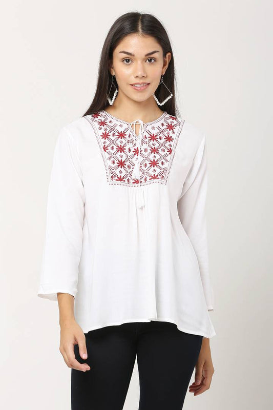 Stylish Embroidered Women White Top