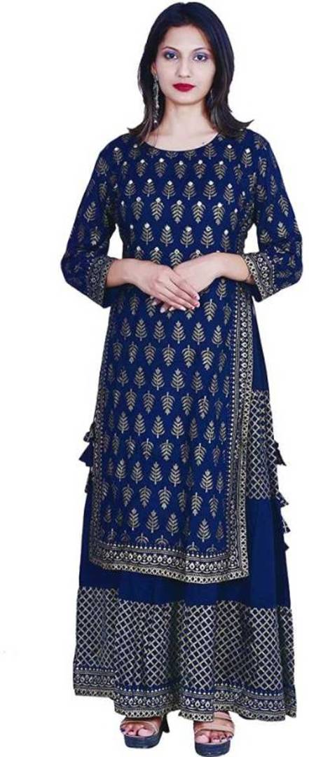 Rayon Ethnic Motif Layered Kurti