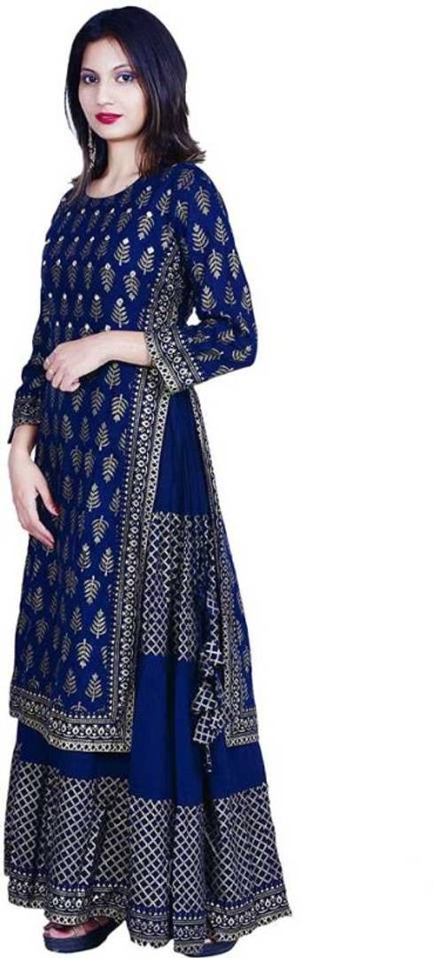 Rayon Ethnic Motif Layered Kurti