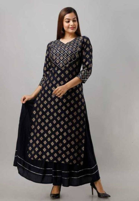 Beautiful Kurta with Skirt (Dark Blue)