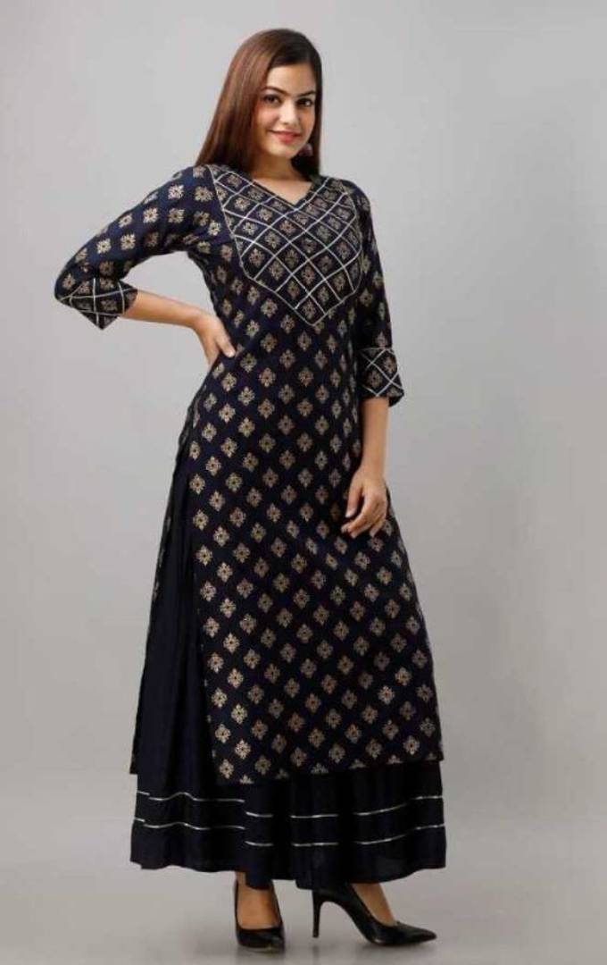 Beautiful Kurta with Skirt (Dark Blue)