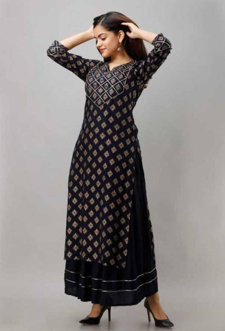 Beautiful Kurta with Skirt (Dark Blue)