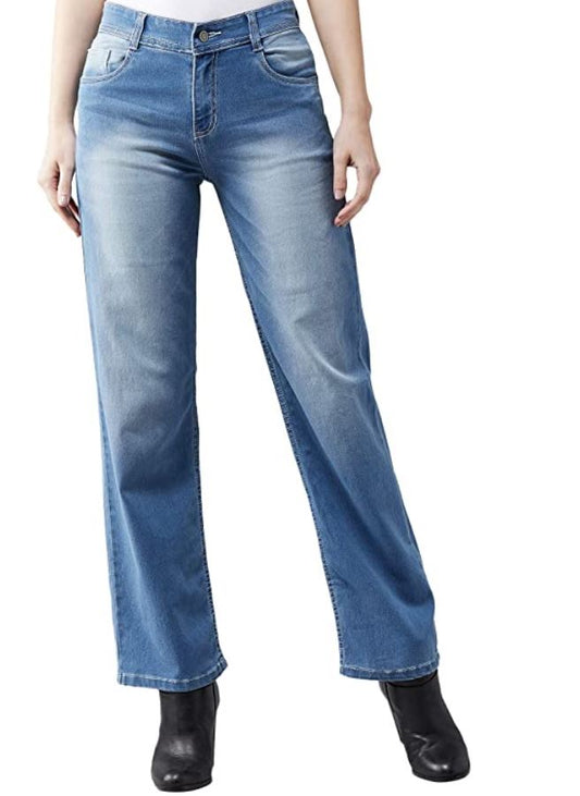 Women's Light Blue Wide-Leg Mid Rise Regular Length Jeans