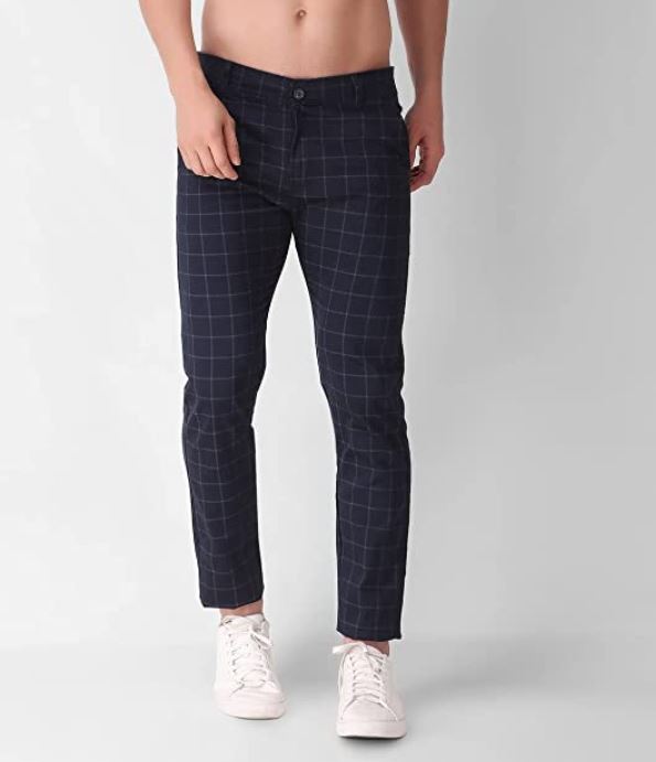 AUBORON Blue Slim Fit Casual Trousers