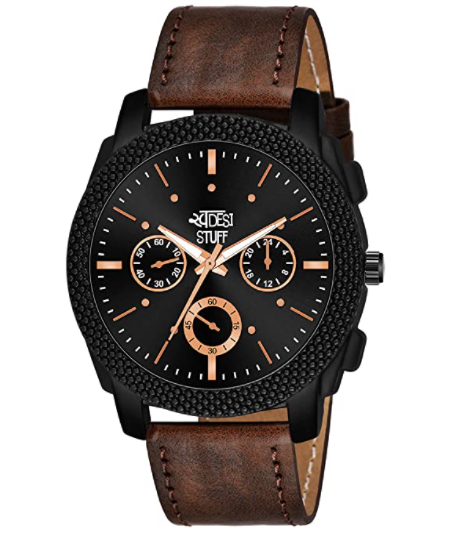 Swadesi Stuff Black Dial Brown Leather Strap Stylish Analog Watch