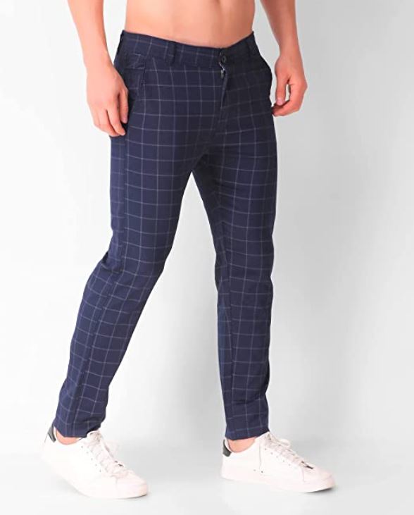 AUBORON Blue Slim Fit Casual Trousers