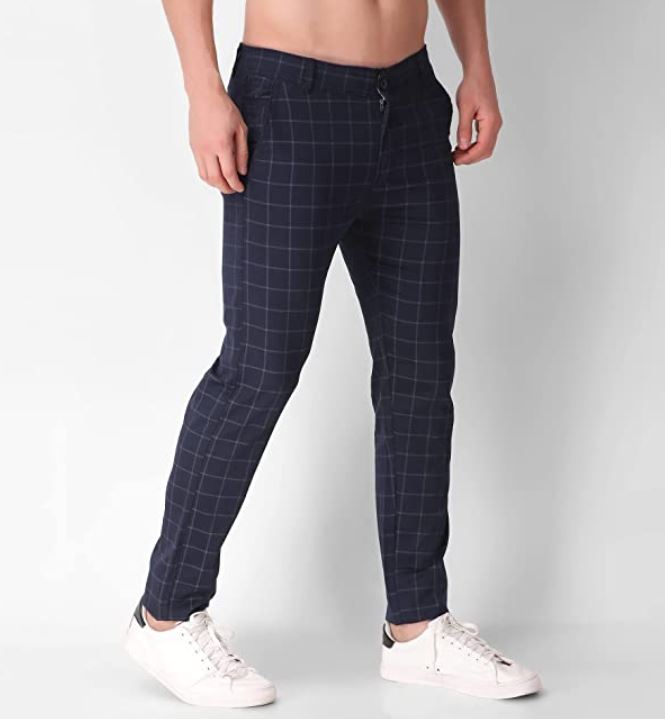 AUBORON Navy Blue Slim Fit Casual Trousers