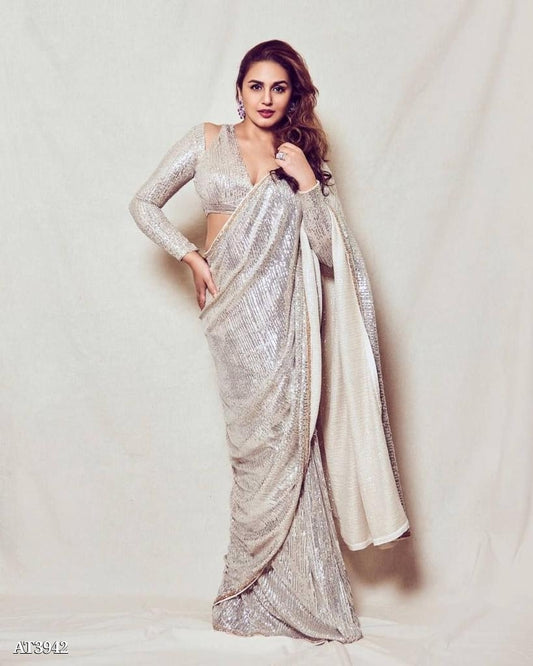 Silver Sequence saree