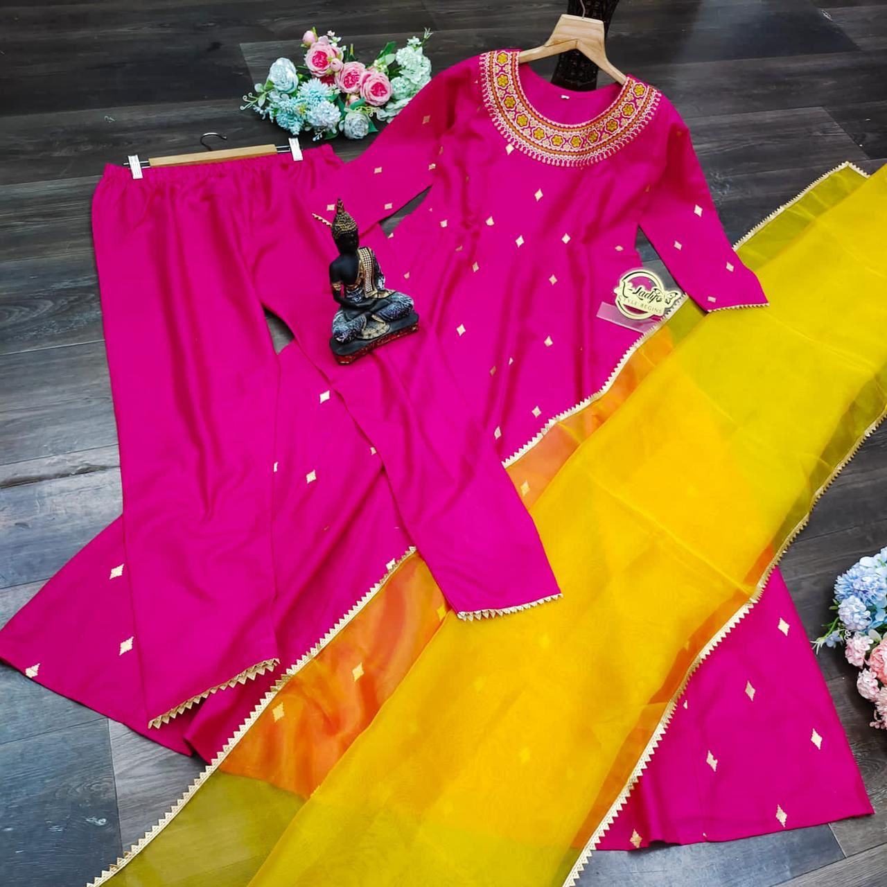 Cotton Anarkali with embroidered neckline